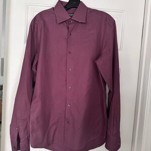 Saks Fifth Avenue Men's Burgundy and Gray Checkered Shirt